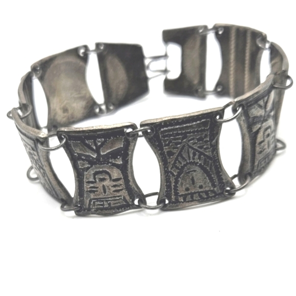 Vintage 900 Silver Diez Centavos Columbian Panel Coin Bracelet 7.5 inch - Picture 3 of 10